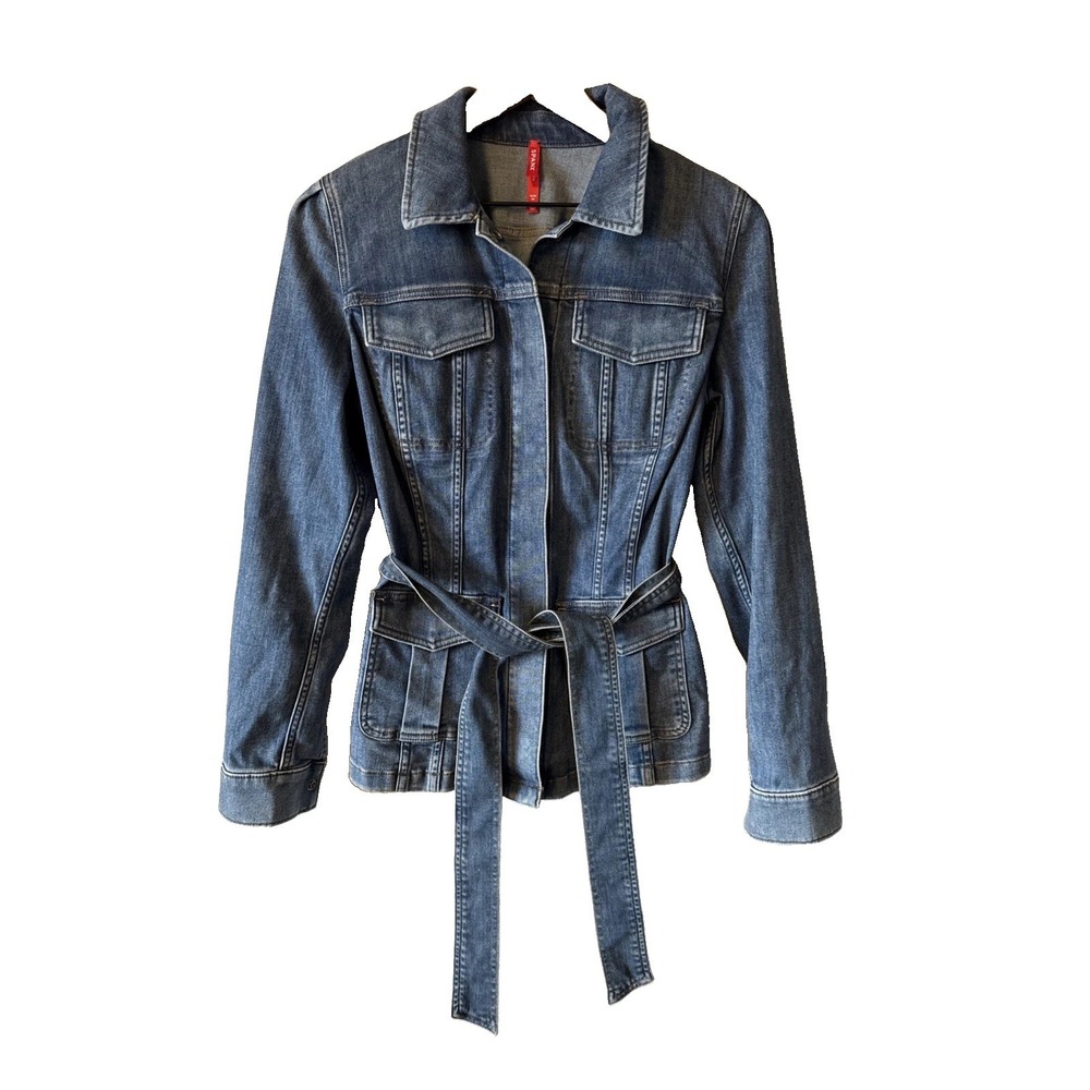 Spanx Blue Denim Shirt Shacket Womens Jacket Medium Button Up Tie Waist 20741R